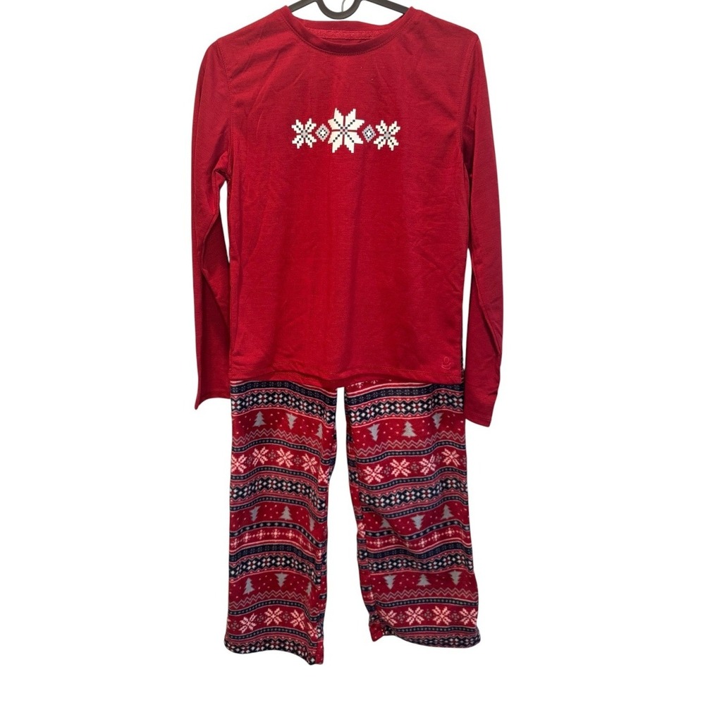 Cuddl Duds Kids Red Fair Isle Snowflake Fleece Pajama Set L 10/12 NEW Cozy